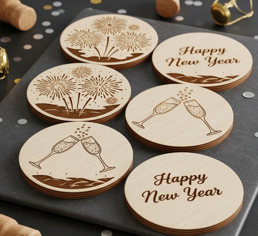 New Year's Celebration Wooden Coasters