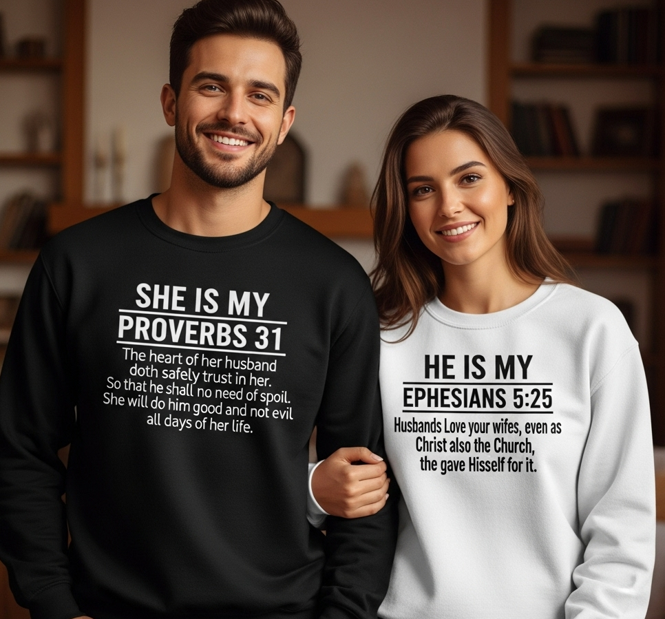 Couples' Christian Verse Sweatshirts (sold separately)