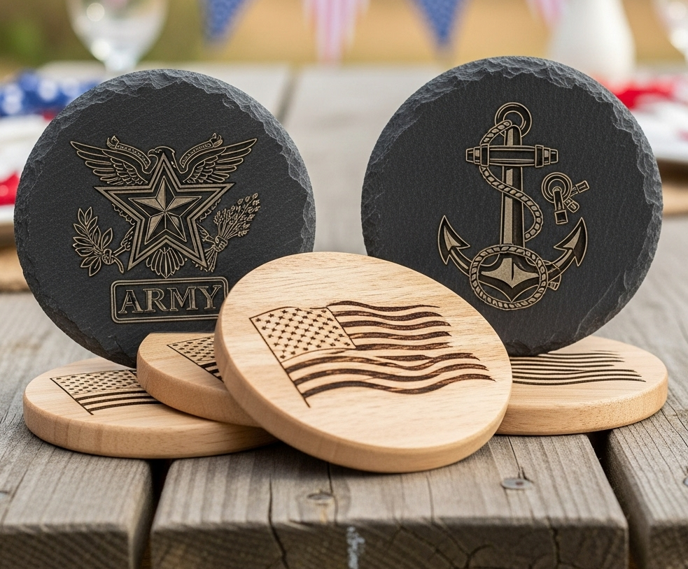 Patriotic Engraved Coasters Set