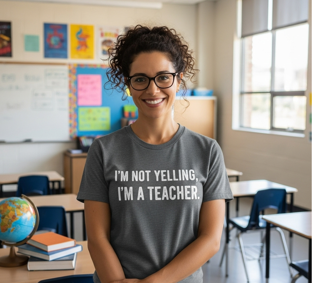 The "I'm not yelling, I'm a teacher." Tee: