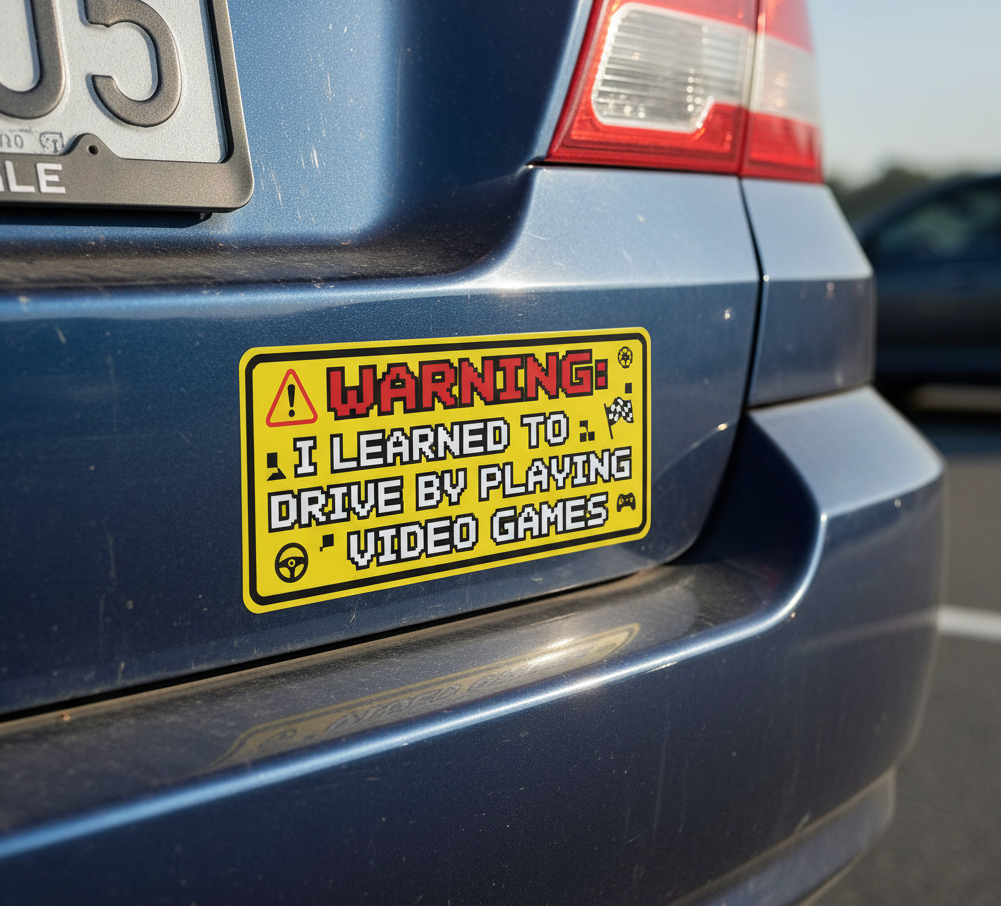 Video Game Driver Warning Car Sticker