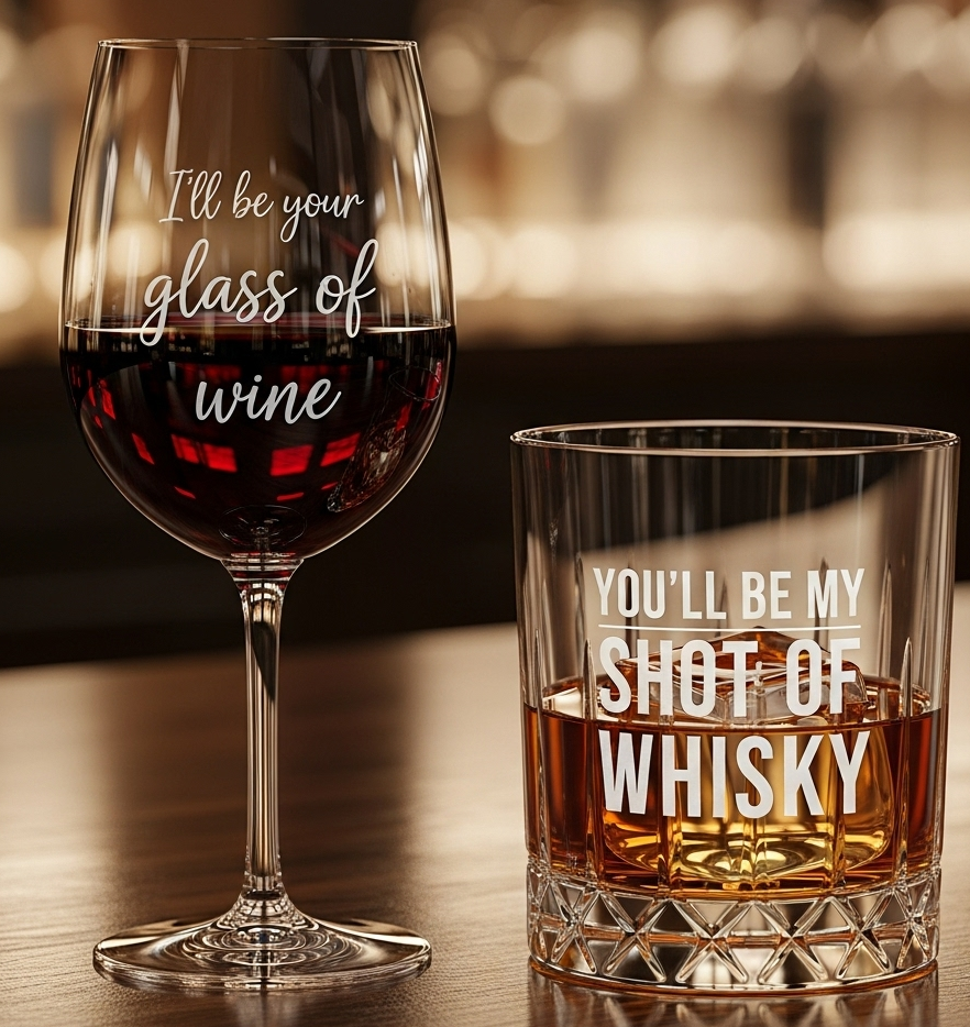 Engraved Wine and Whisky Glass Set