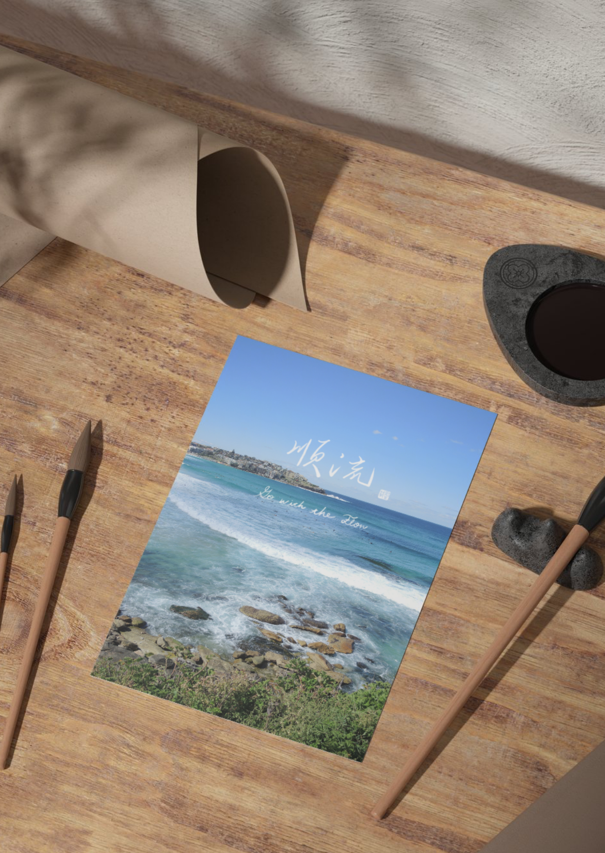 Go With the Flow — Calligraphy Art Postcard