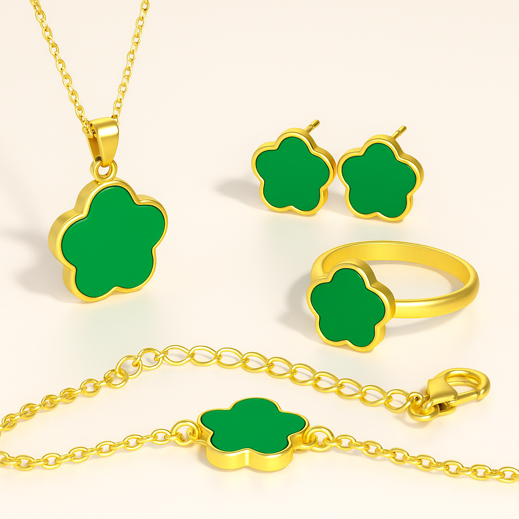 Green Flower Gold Jewelry Set -- Uni Code 15--