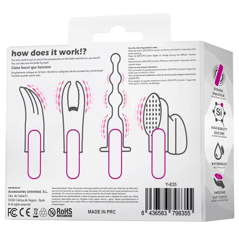 LATETOBED 4FUN BALA VIBRADOR Y 4 FUNDAS USB IMPERMEABLE SILICONA