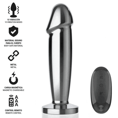 INTENSE - PLUG ANAL 10 VIBRACIONES METAL EN FORMA DE DILDO CON CONTROL REMOTO M