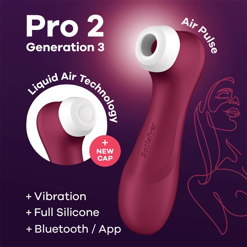 SATISFYER PRO 2 GEN 3 LIQUID AIR TECHNOLOGY SUCCIÓN Y VIBRACIÓN APP CONNECT WINE RED - ROJO VINO