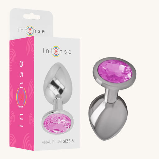INTENSE - PLUG ANAL METAL ALUMINIO CON CRISTAL ROSA TALLA S