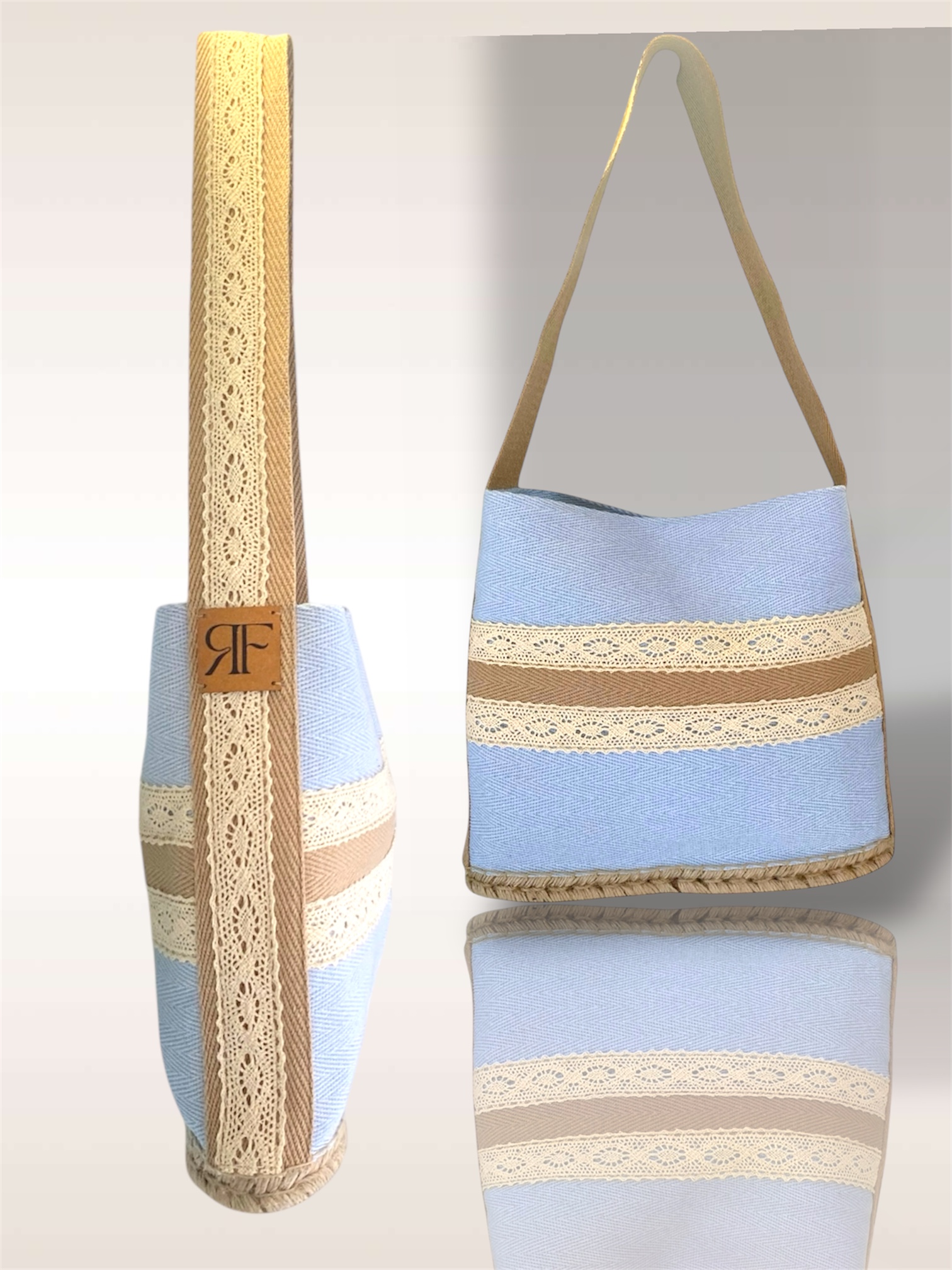 Bolso lona puntilla/doble celeste