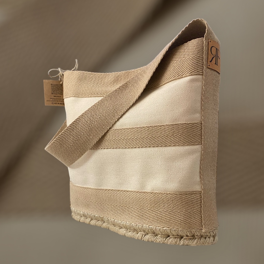 Bolso de tela beige y crema