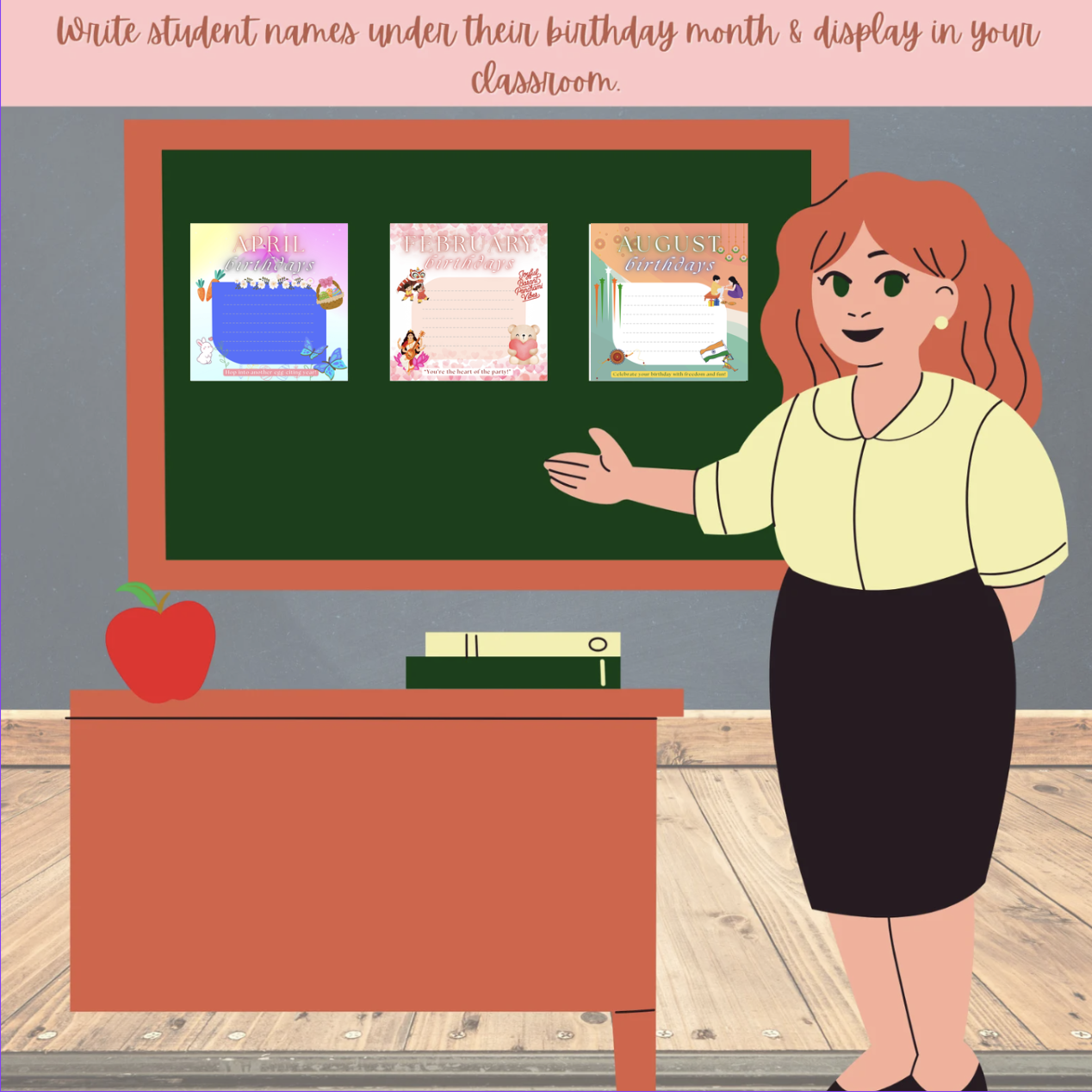 Monthly Student Birthdays Poster | Printable Classroom Chart with Fun Monthly Themes | Digital Download 