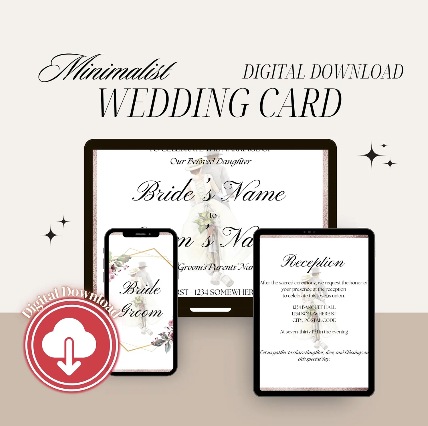 Minimalist Wedding Invitation Set | 5-Page Personalized Cards | Digital Download