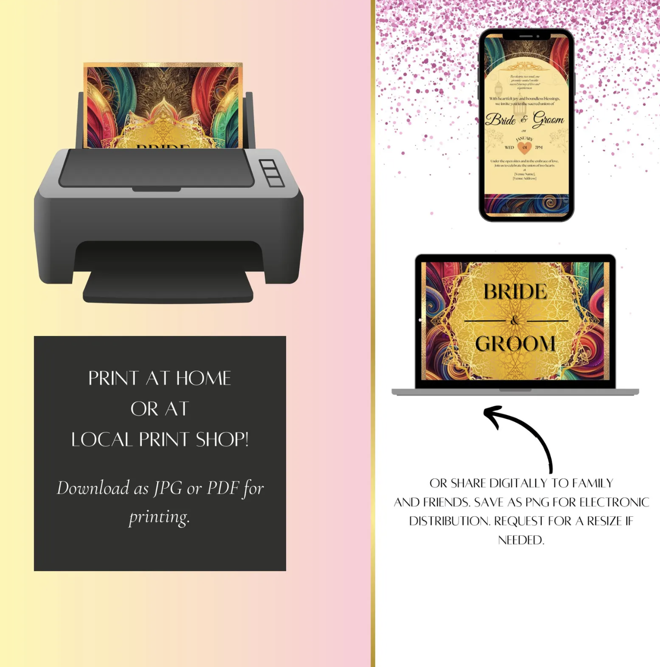 Colorful & Modern Indian Wedding Invitation | Multicolored Design with Traditional Hues | Digital Design