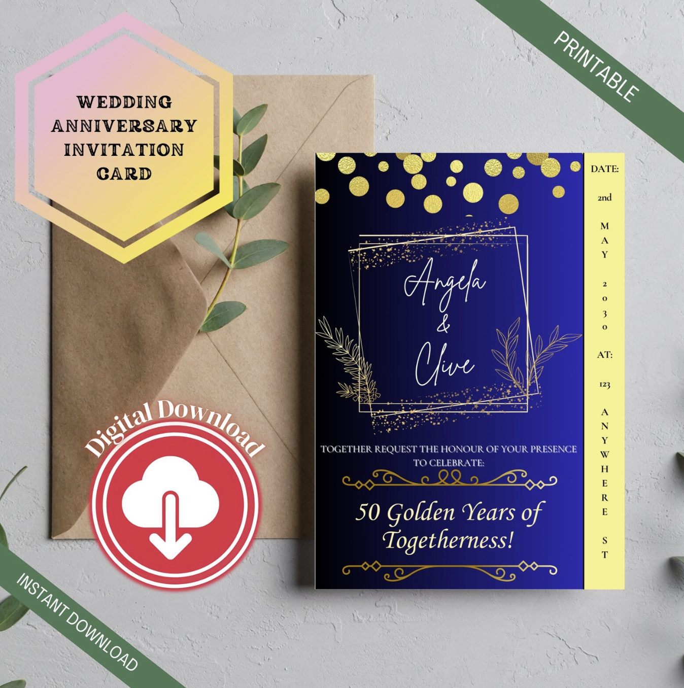 Wedding Anniversary Invitation Card | Personalized Digital Download