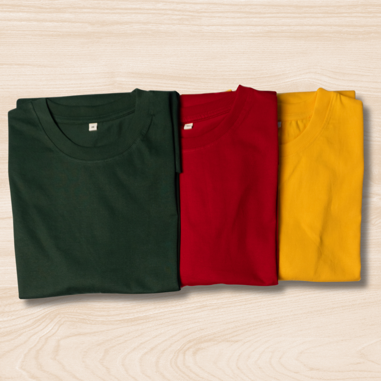 Oversized Unisex Cotton T-Shirts – Pack of 3 (Green, Red, Mustard Yellow)