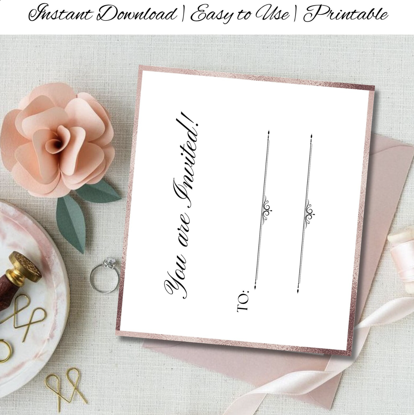 Minimalist Wedding Invitation Set | 5-Page Personalized Cards | Digital Download