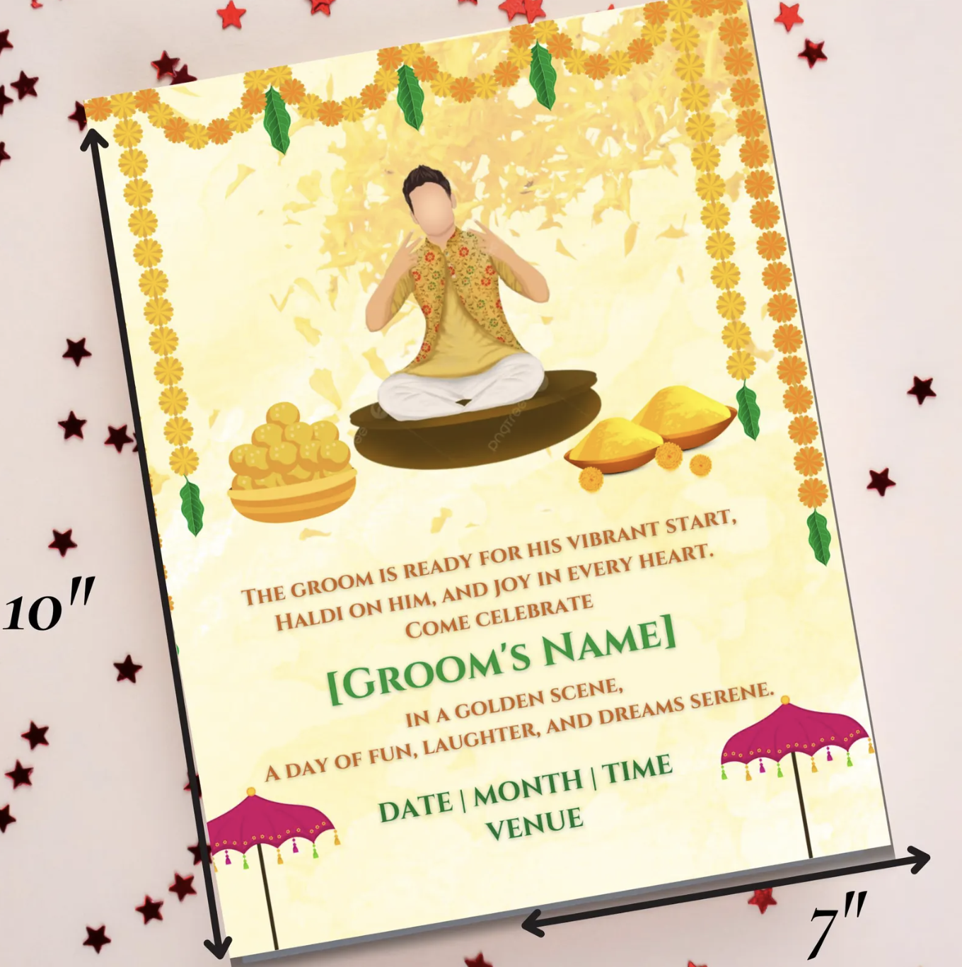 Haldi Ceremony Invitation for the Groom | Vibrant Yellow & Green Accents | Digital Design