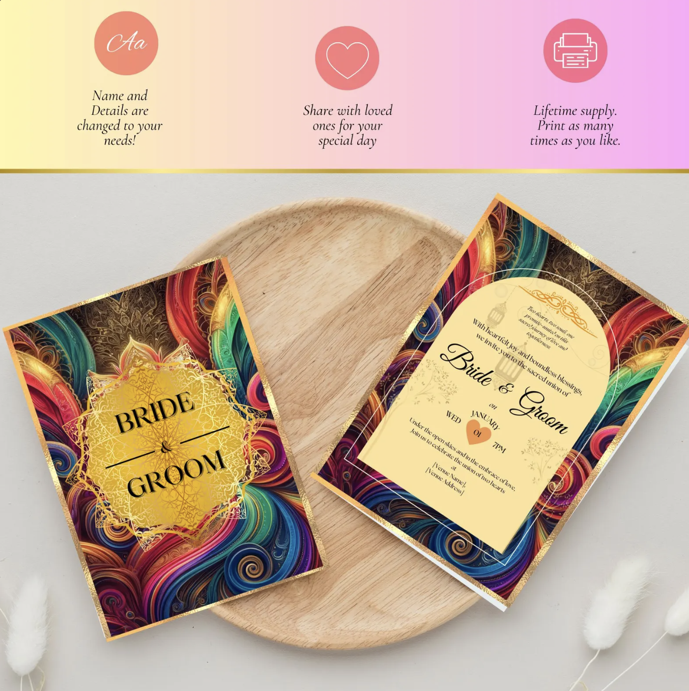 Colorful & Modern Indian Wedding Invitation | Multicolored Design with Traditional Hues | Digital Design