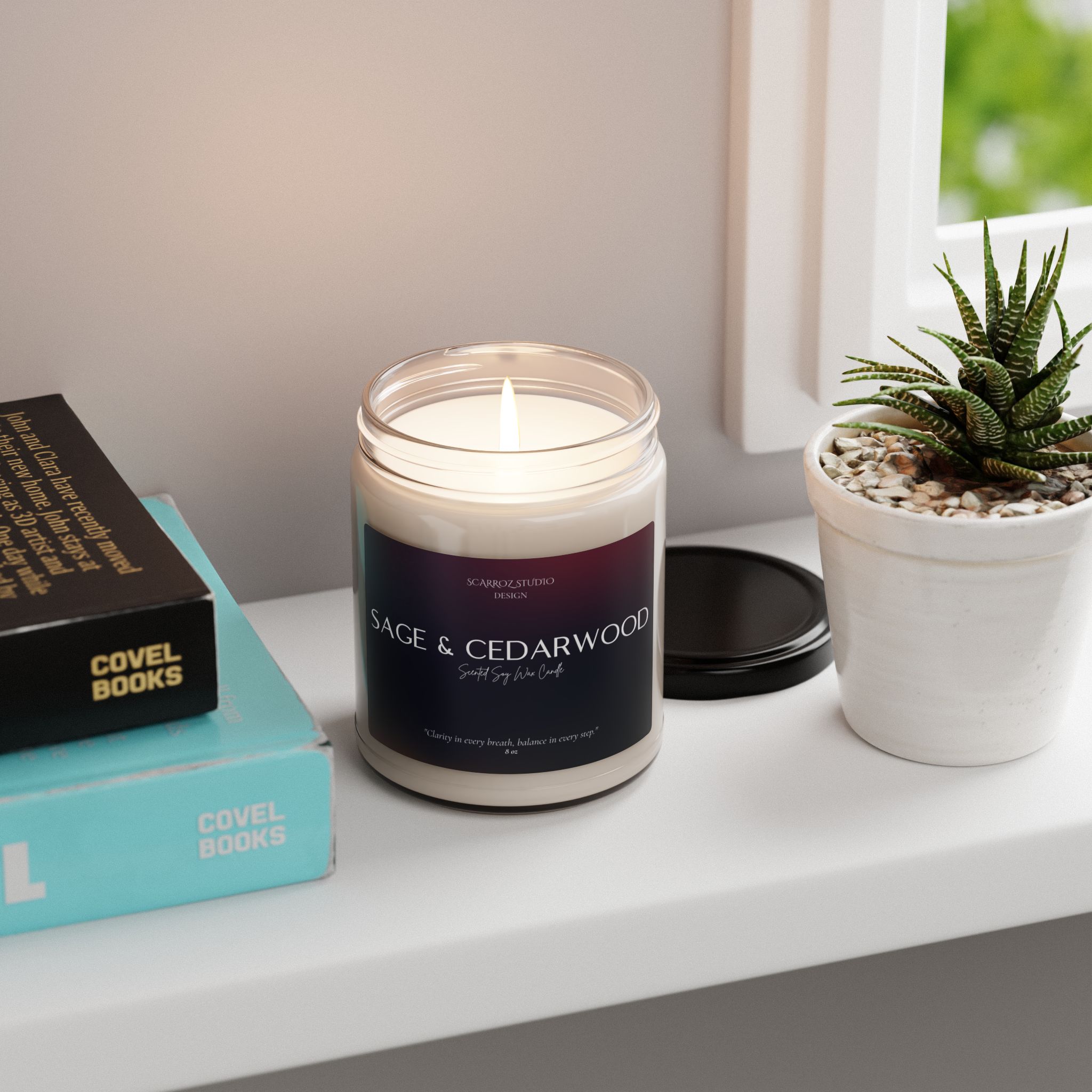Sage & Cedarwood | Aromatherapy Scented Soy Wax Candle | 8 oz | Libra Edition | Cosmic Veil Collection