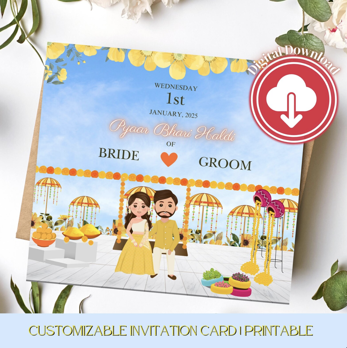 Haldi Ceremony Invitation for Bride & Groom | "Pyaar Bhari Haldi" | 2-Page Digital Design