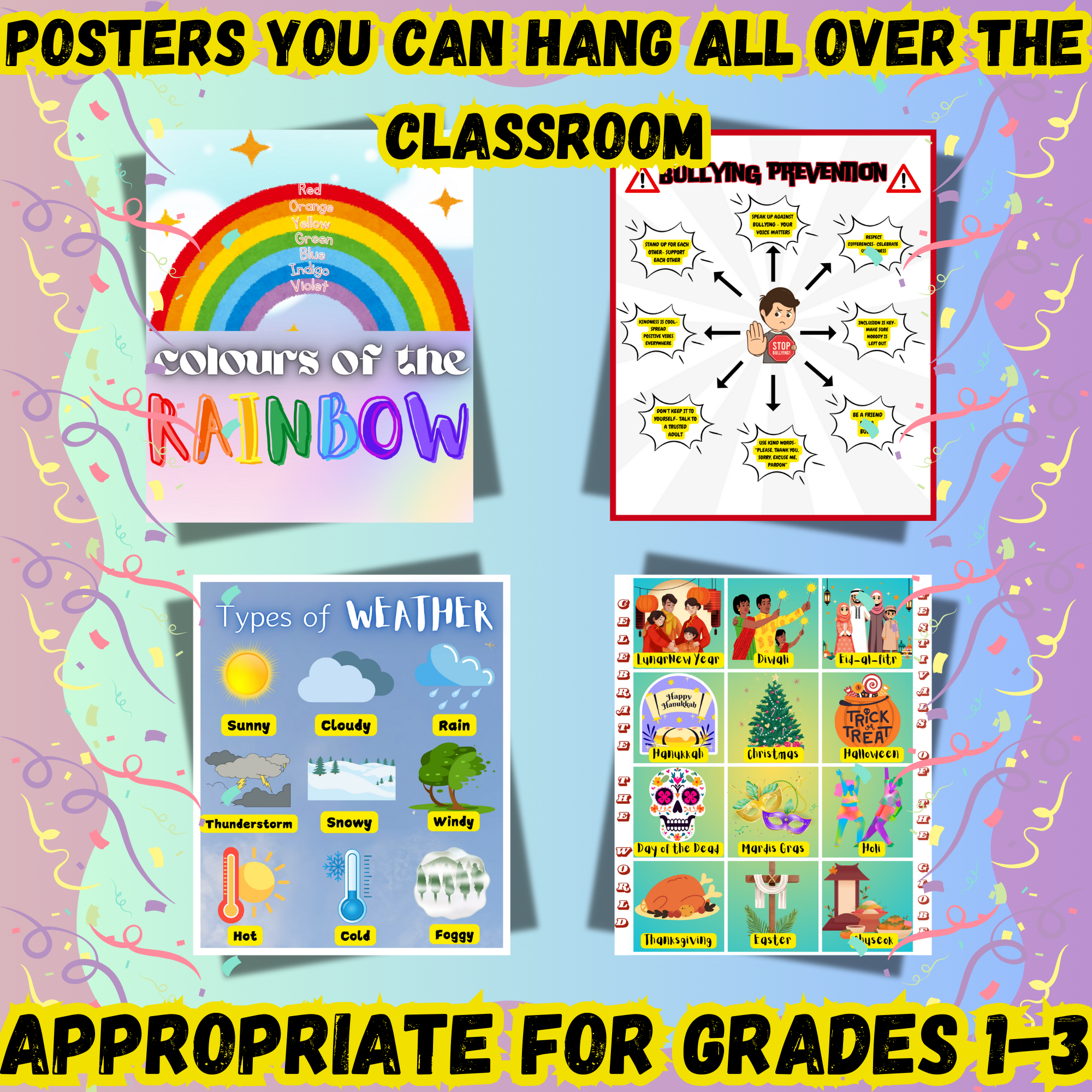 100+ Printable Classroom Learning Posters for Grades 1–3 | Digital Download | Special & General Education