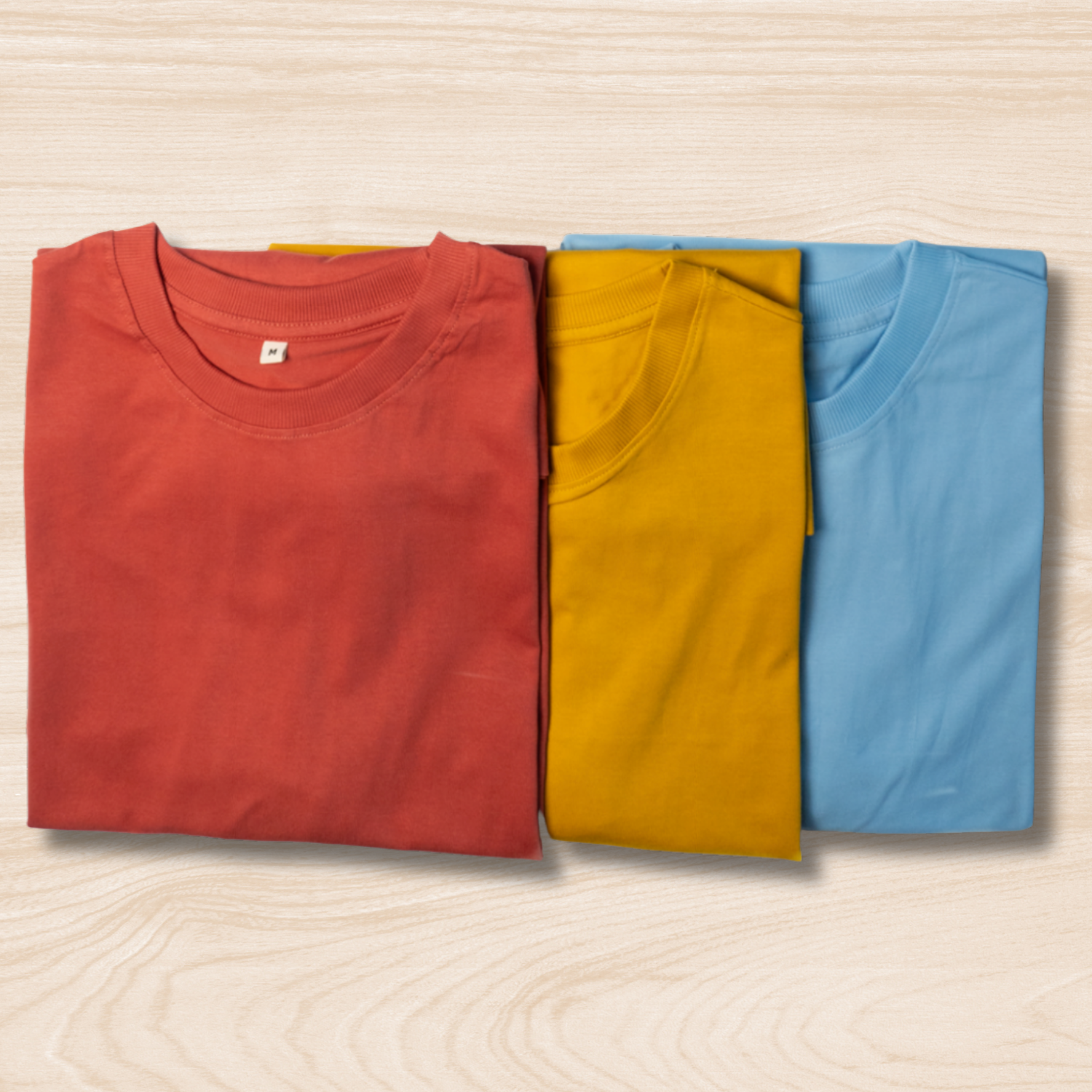 Oversized Unisex Cotton T-Shirts – Pack of 3 (Coral, Golden Yellow, Baby Blue)