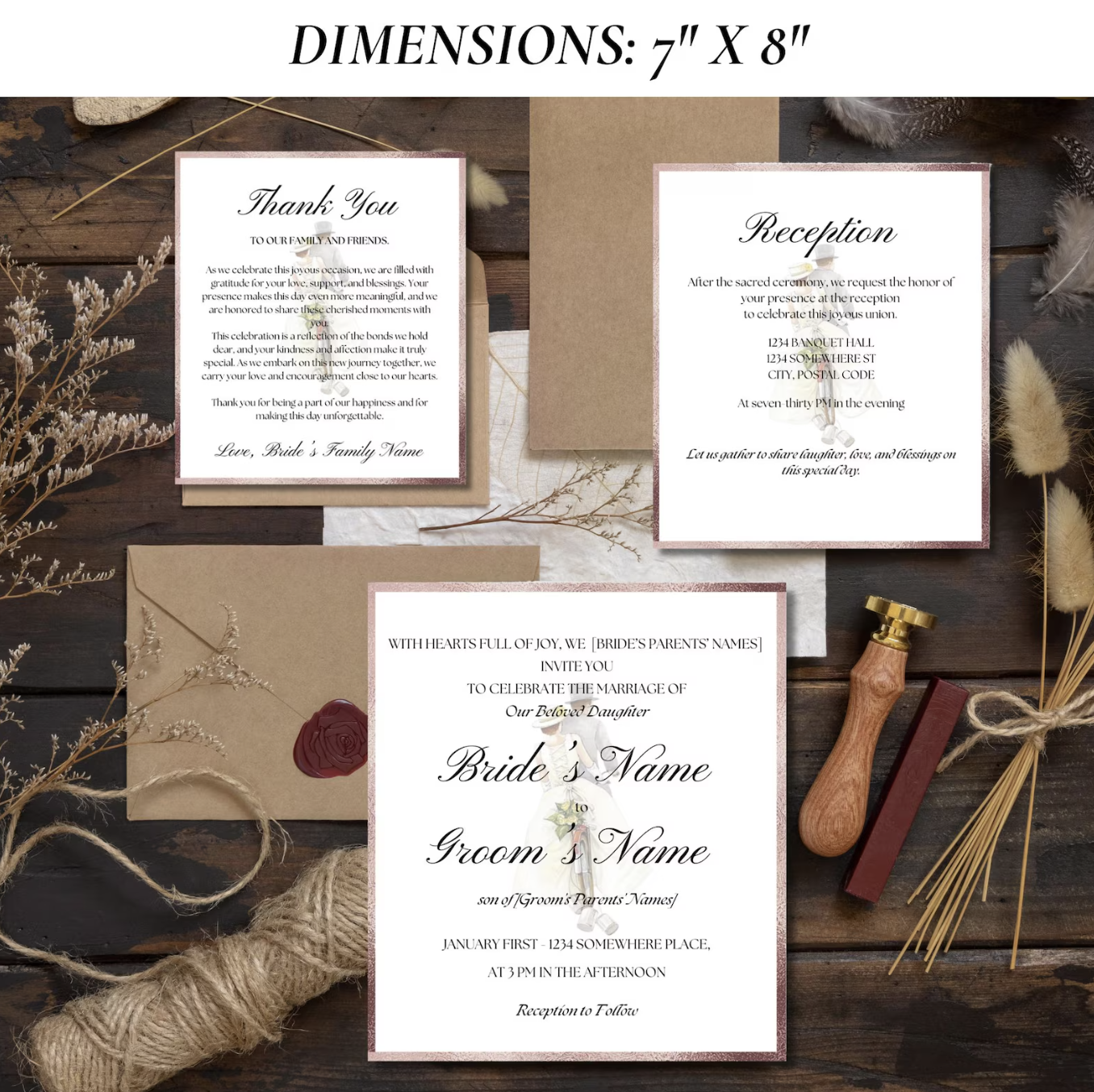Minimalist Wedding Invitation Set | 5-Page Personalized Cards | Digital Download