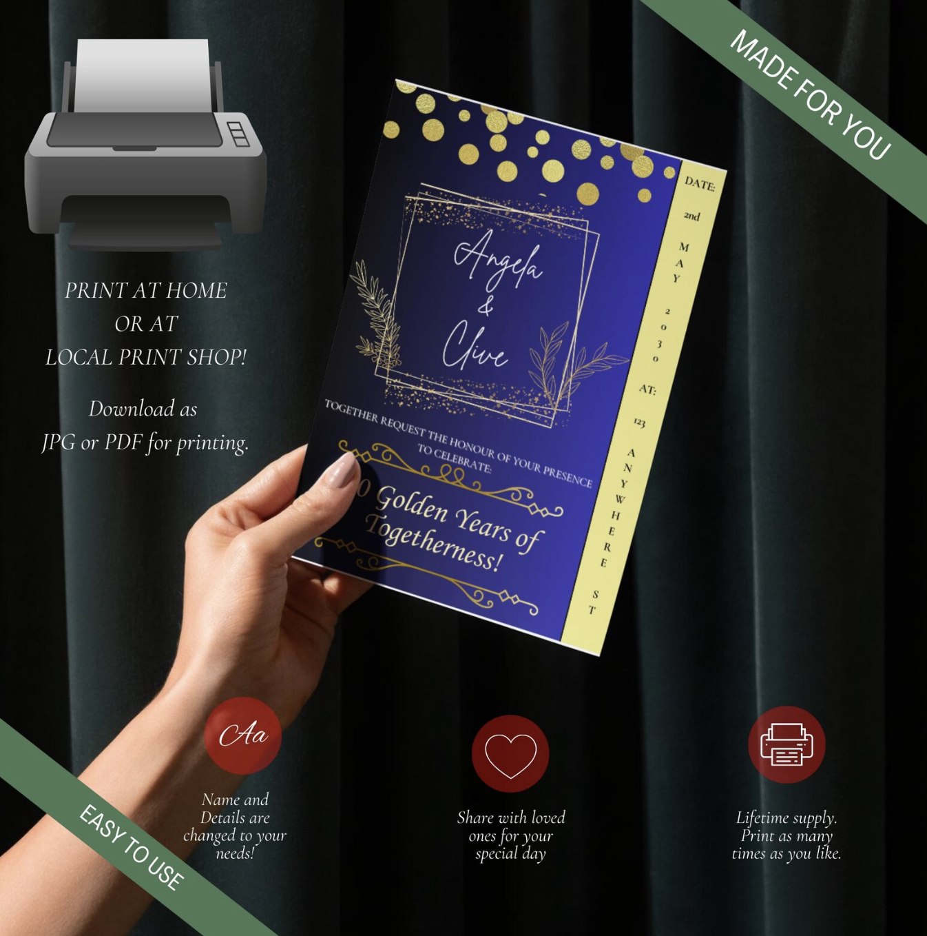 Wedding Anniversary Invitation Card | Personalized Digital Download