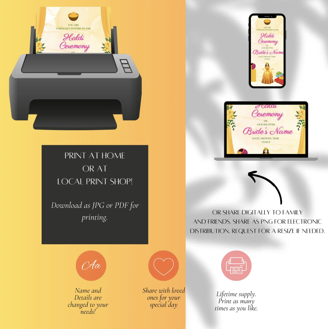 Haldi Ceremony Invitation for the Bride | Vibrant Yellow & Pink Accents | Digital Design