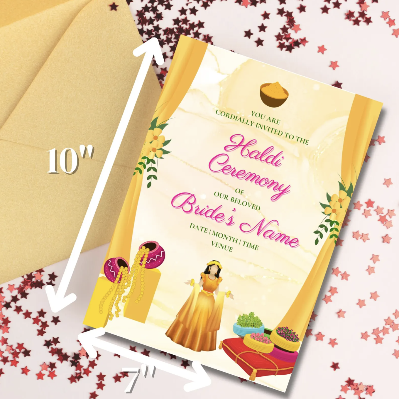Haldi Ceremony Invitation for the Bride | Vibrant Yellow & Pink Accents | Digital Design