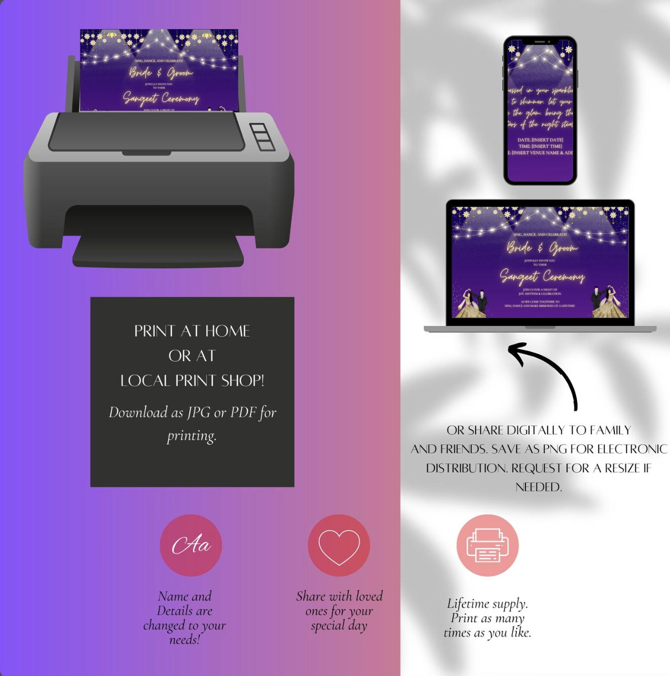 Personalized Sangeet Ceremony Invitation Card | Digital Download & Printable