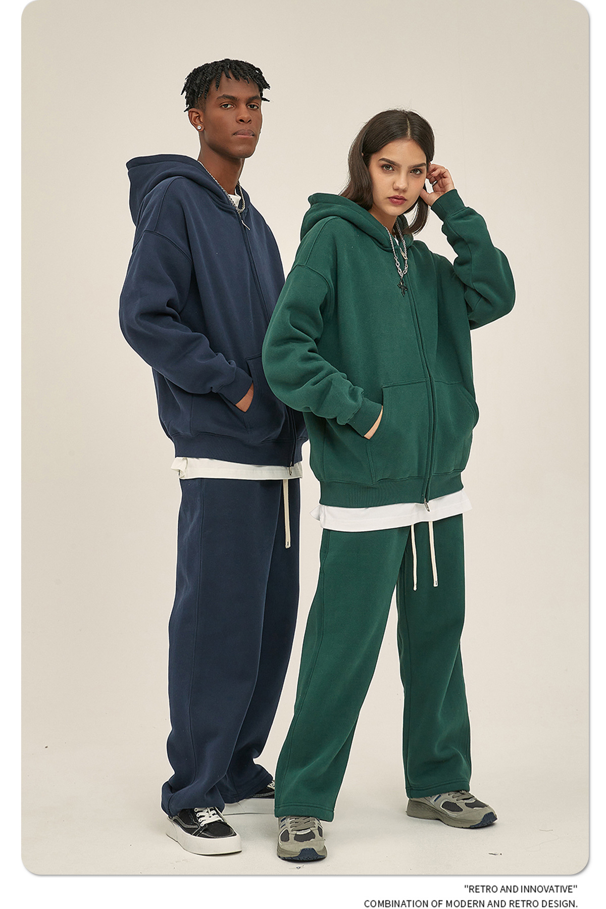 350G Fleece Lined Double Zipper Hoodie #2519