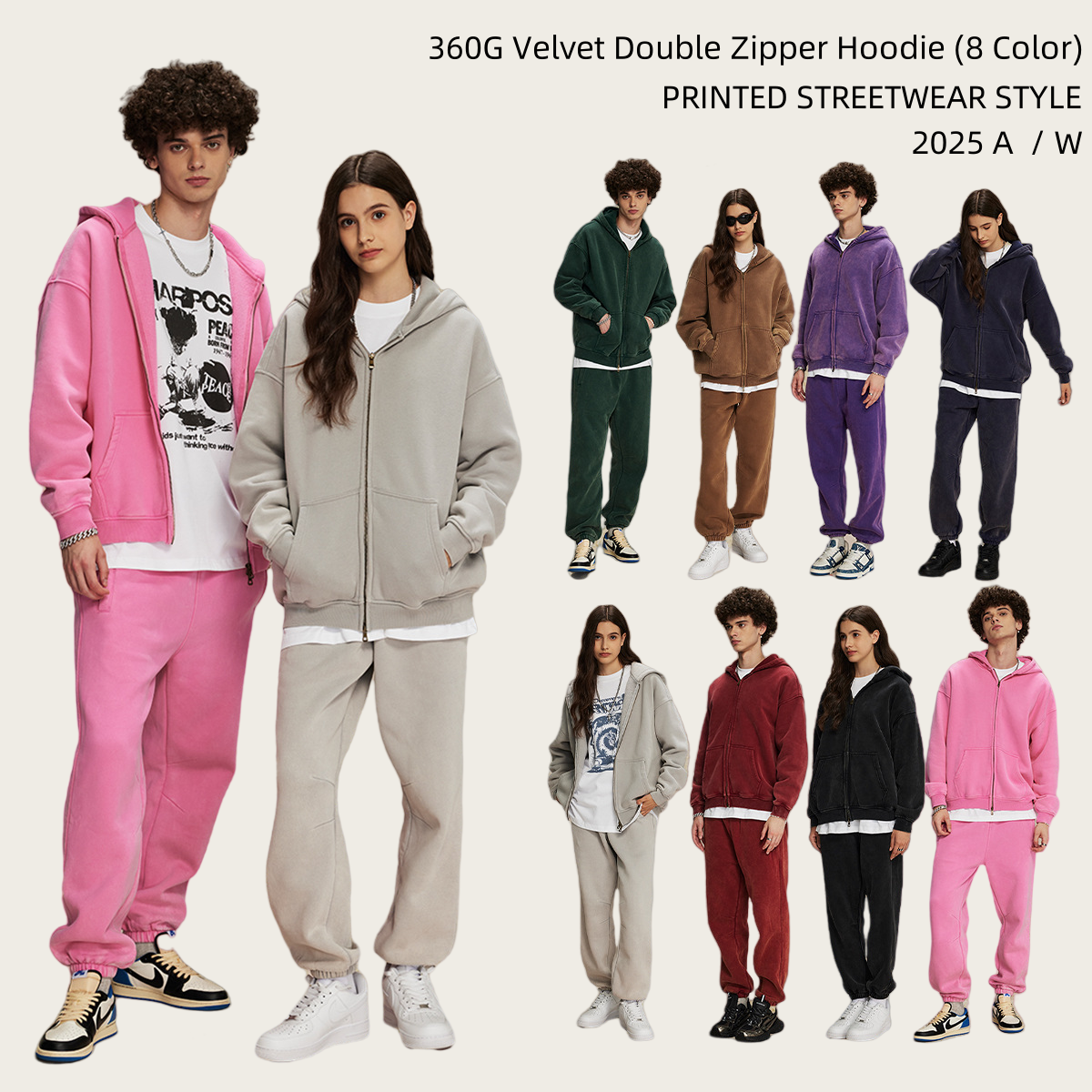 360G Velvet Double Zipper Hoodie #2663