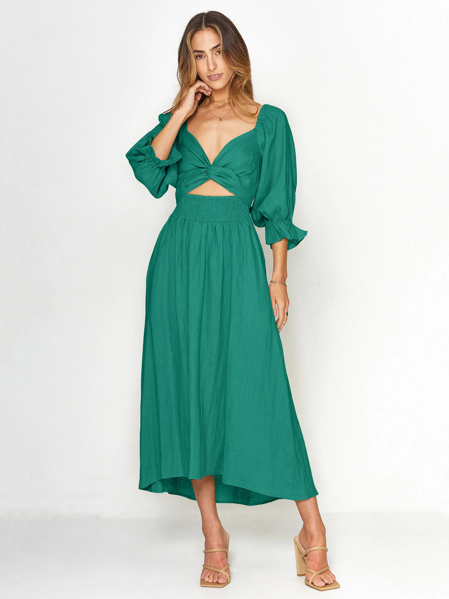 Rust Cut-Out Midi Dress