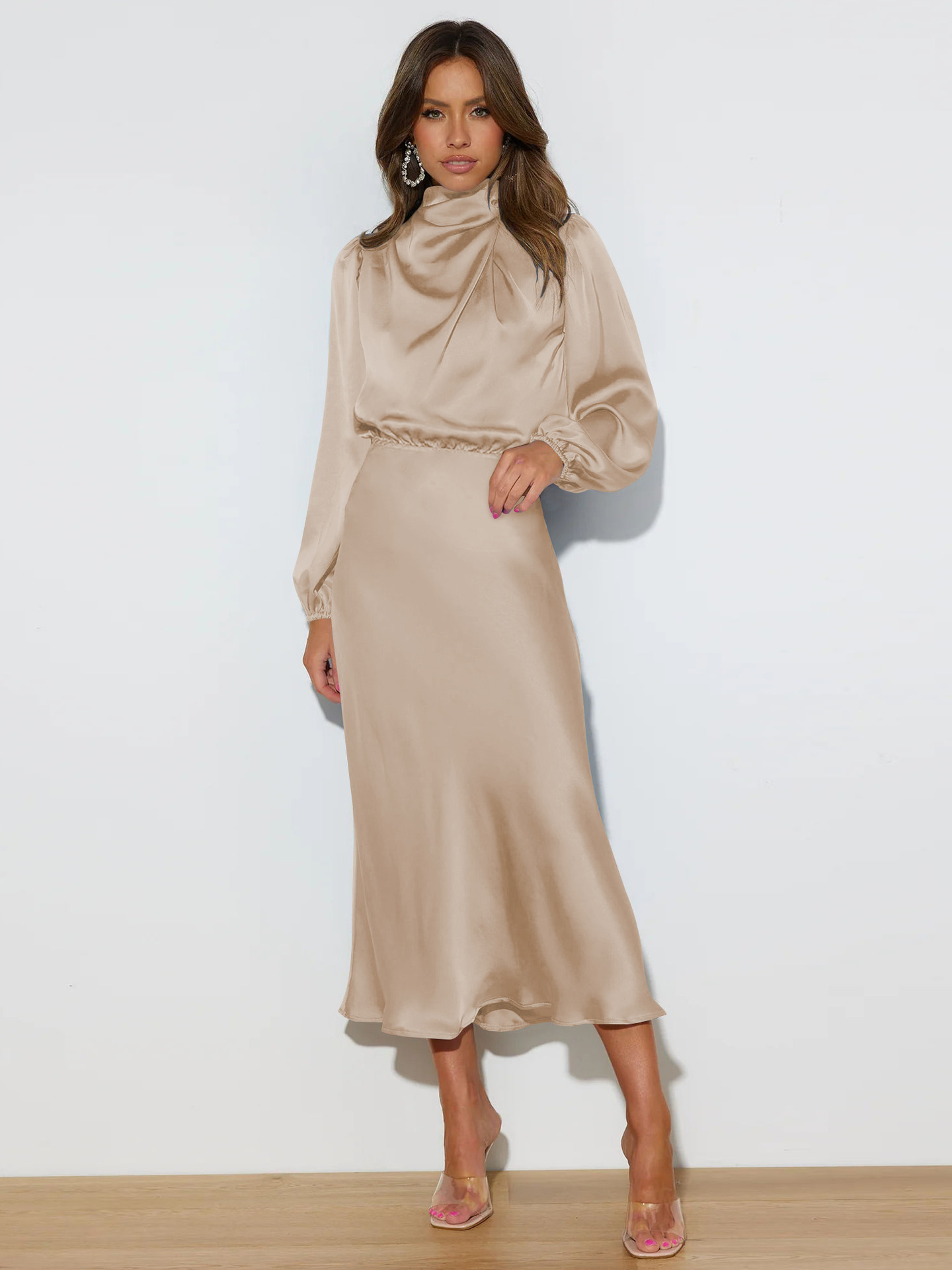 Champagne Satin Midi Dress