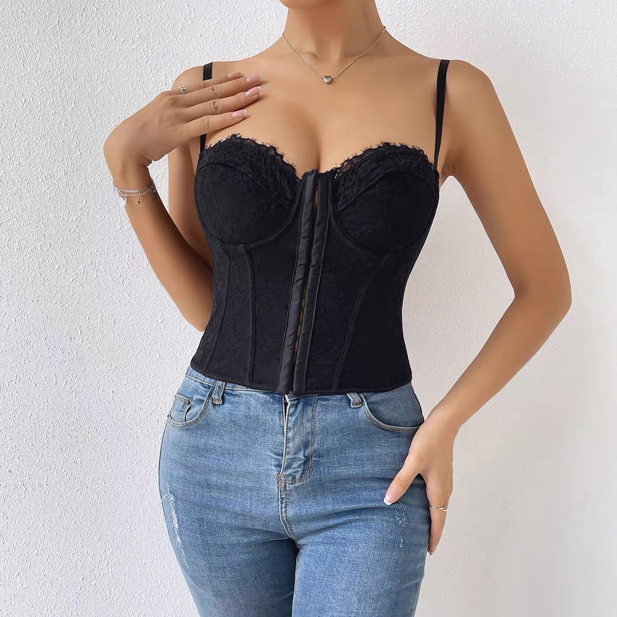 Black Lace Bustier Top