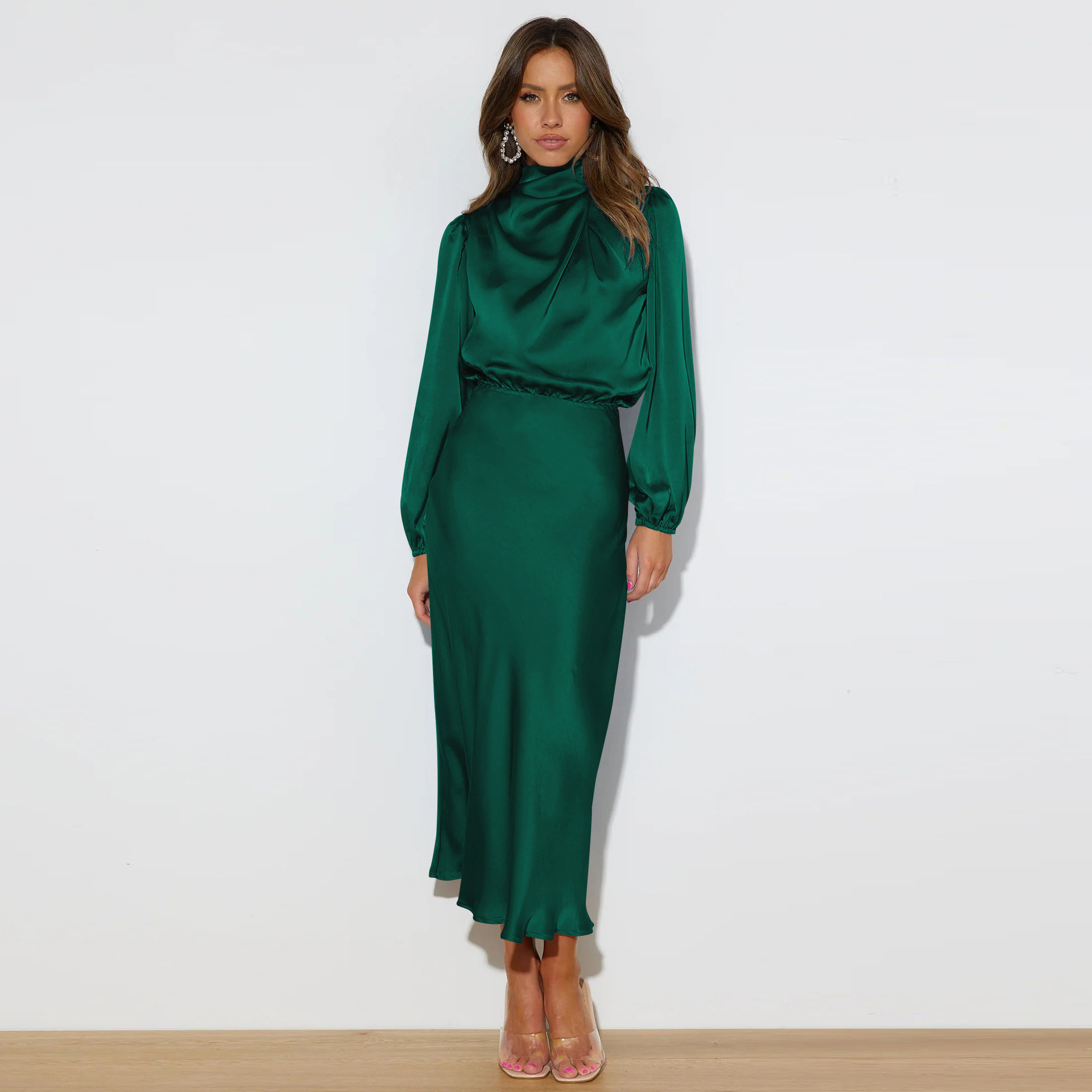 Champagne Satin Midi Dress
