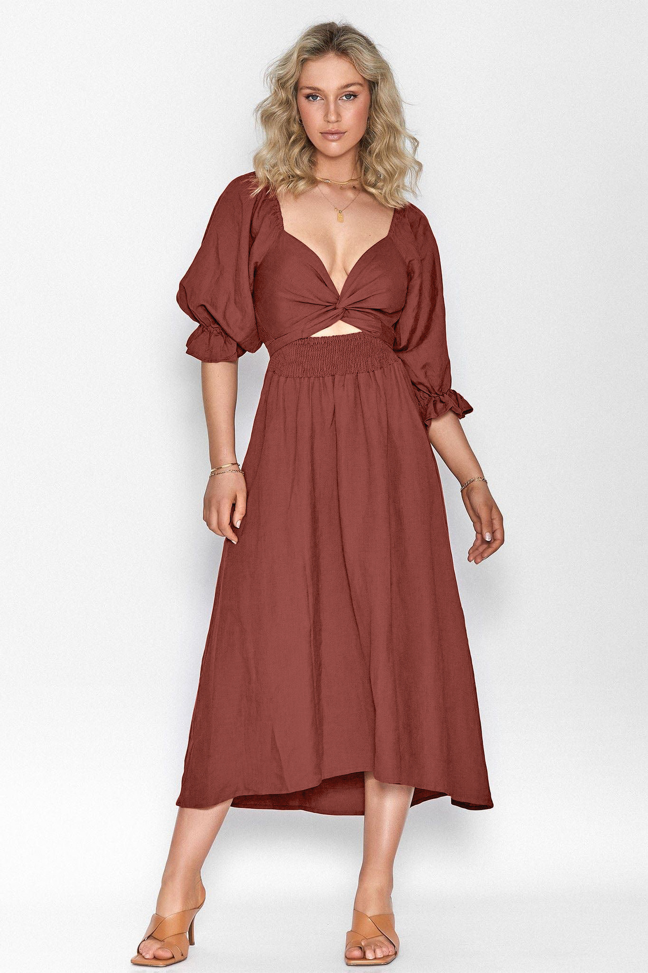 Rust Cut-Out Midi Dress