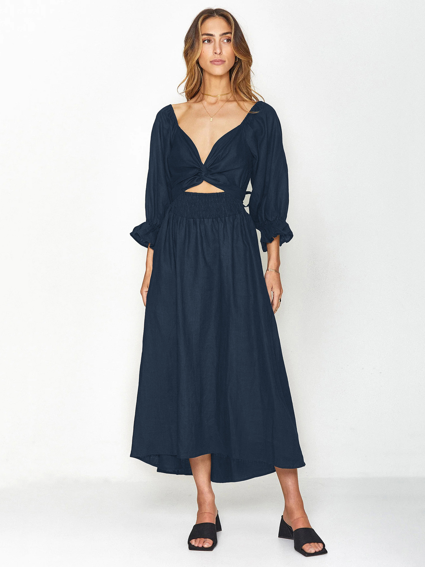 Rust Cut-Out Midi Dress