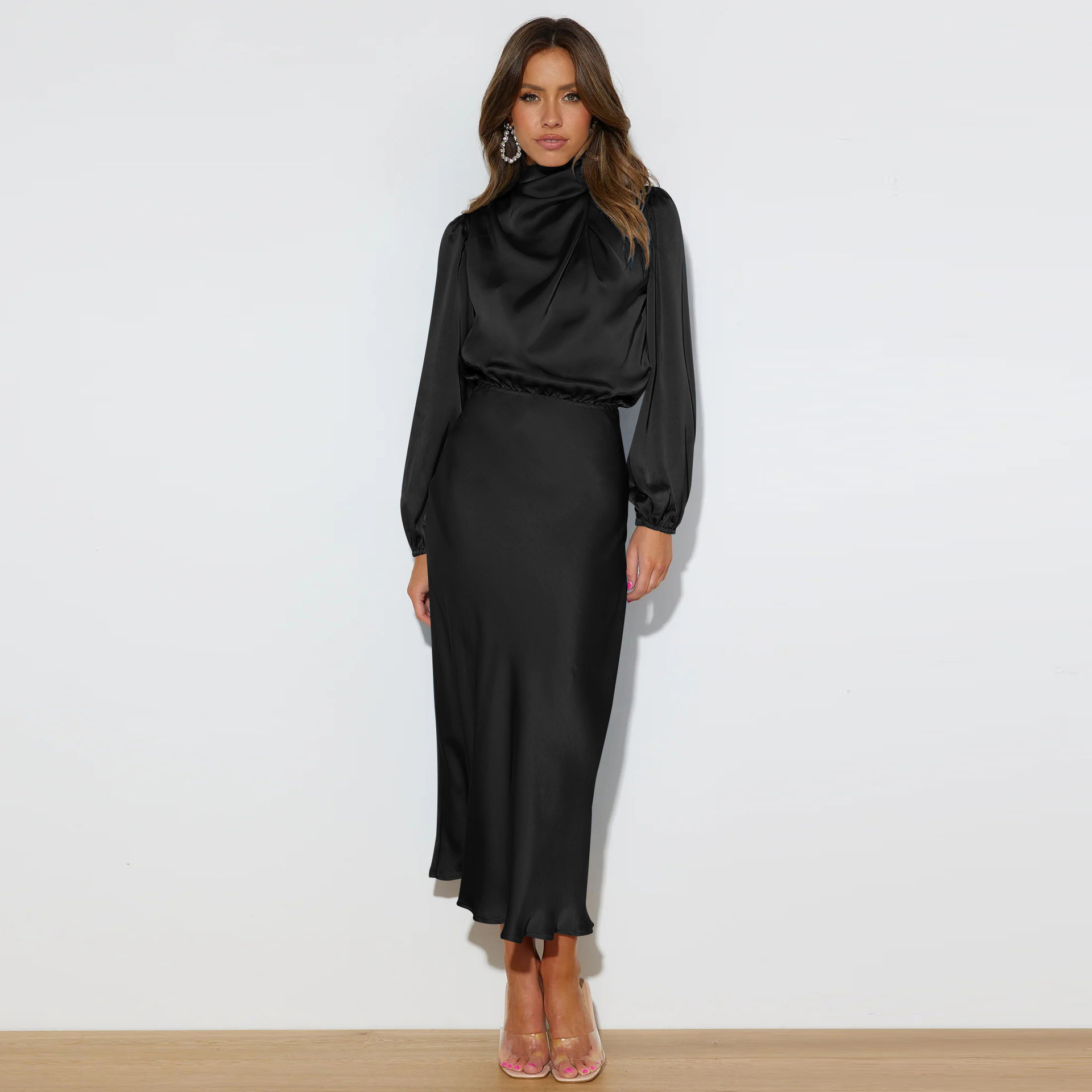 Champagne Satin Midi Dress