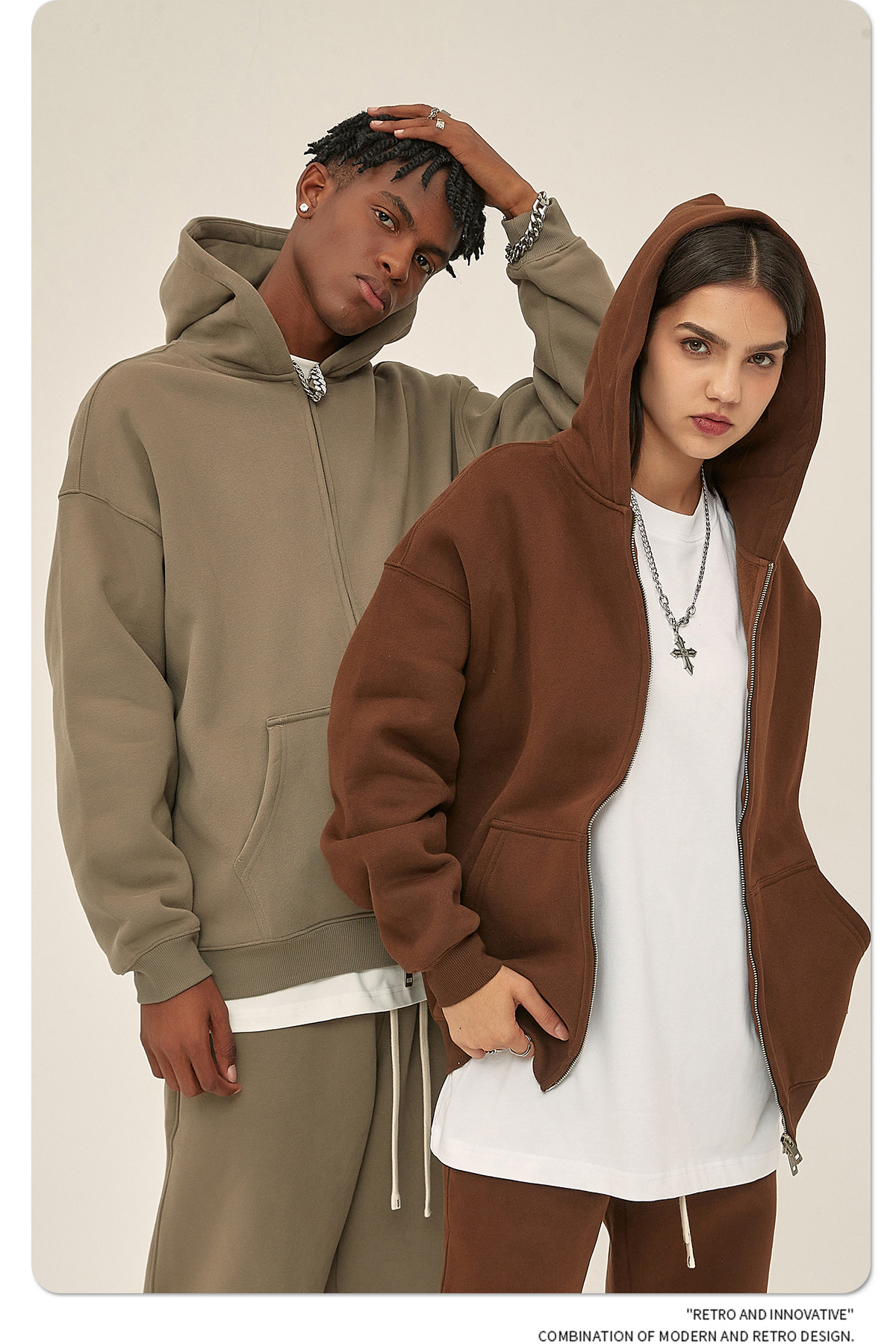 350G Fleece Lined Double Zipper Hoodie #2519