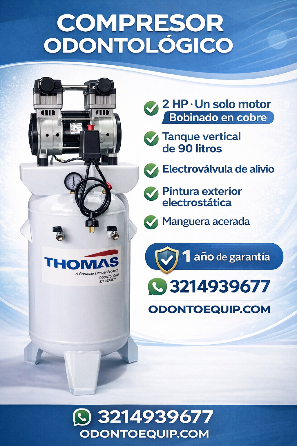 Compresor Odontologico 2Hp Un motor vertical