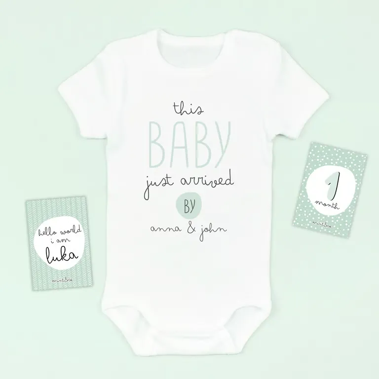 Personalised Baby Onesie with First Year Milestone Cards