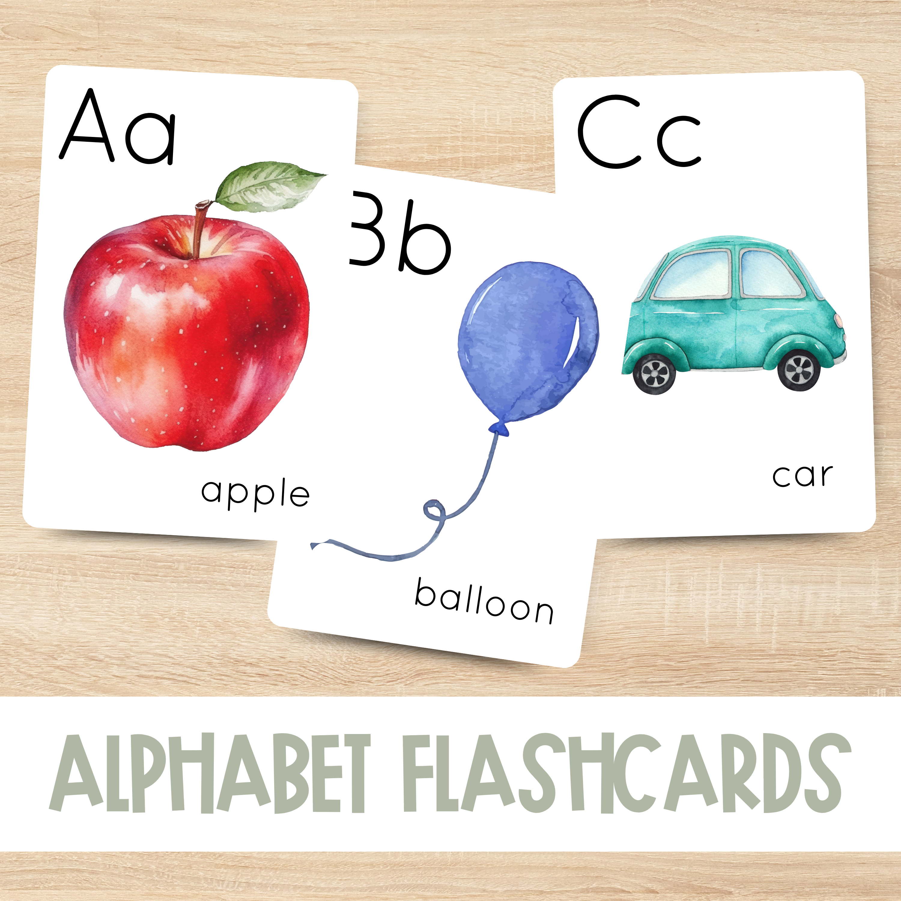 Alphabet Flashcards | Uppercase & Lowercase Letters with Illustrations | 2 Size Option