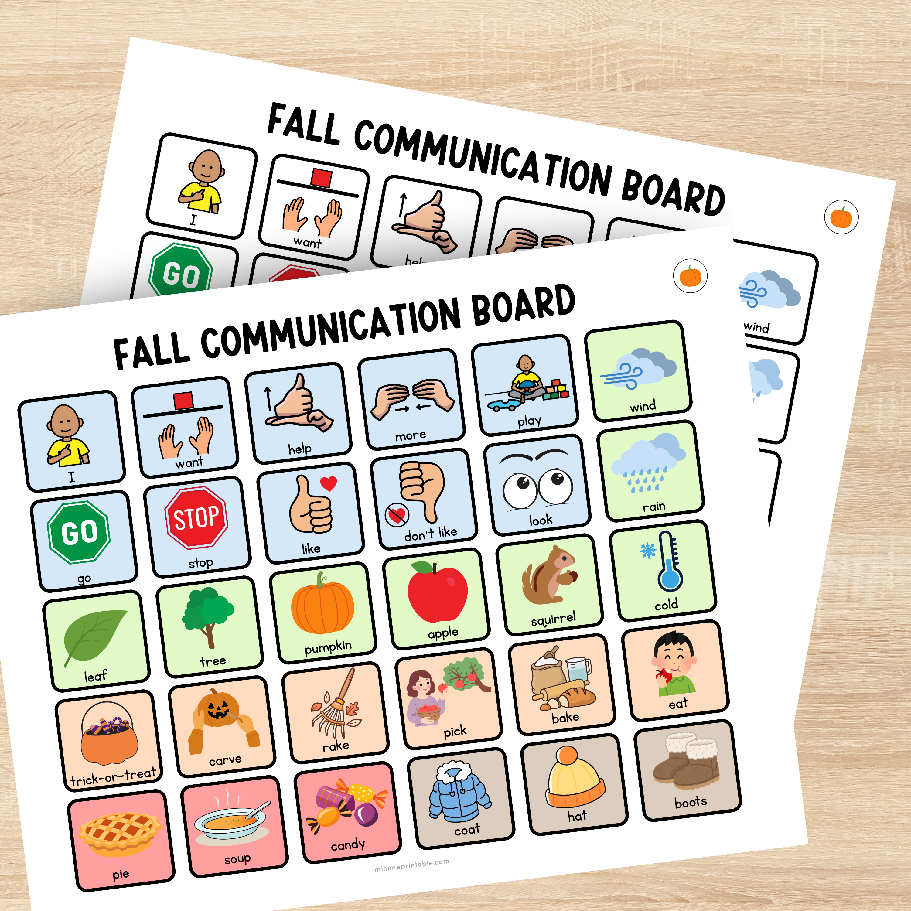Fall Communication Board Printable – 10 Boards & 40+ Icons- Color-Coded AAC Visuals 