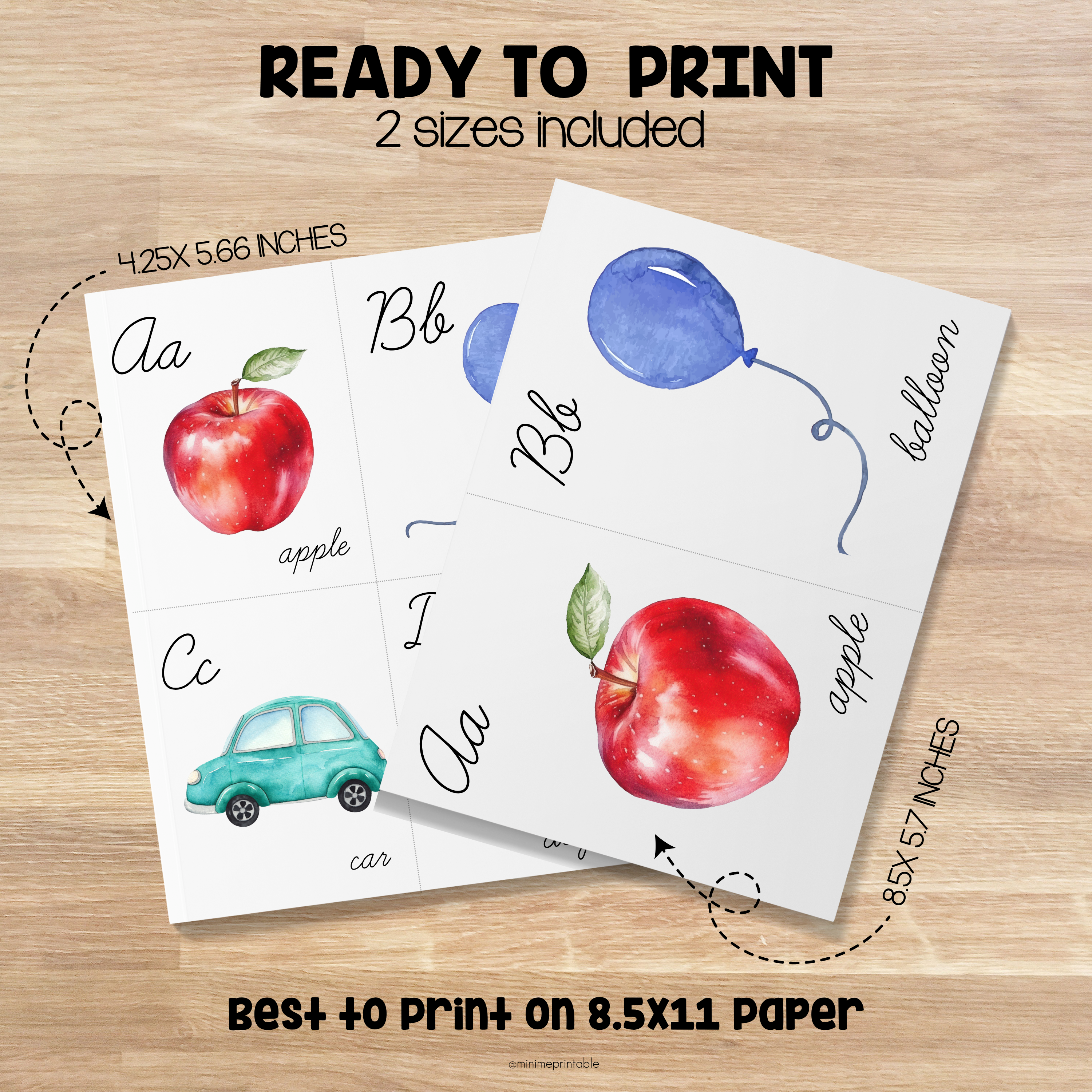 Cursive Edition Alphabet Flashcards | Uppercase & Lowercase Letters with Illustrations | 2 Size Option
