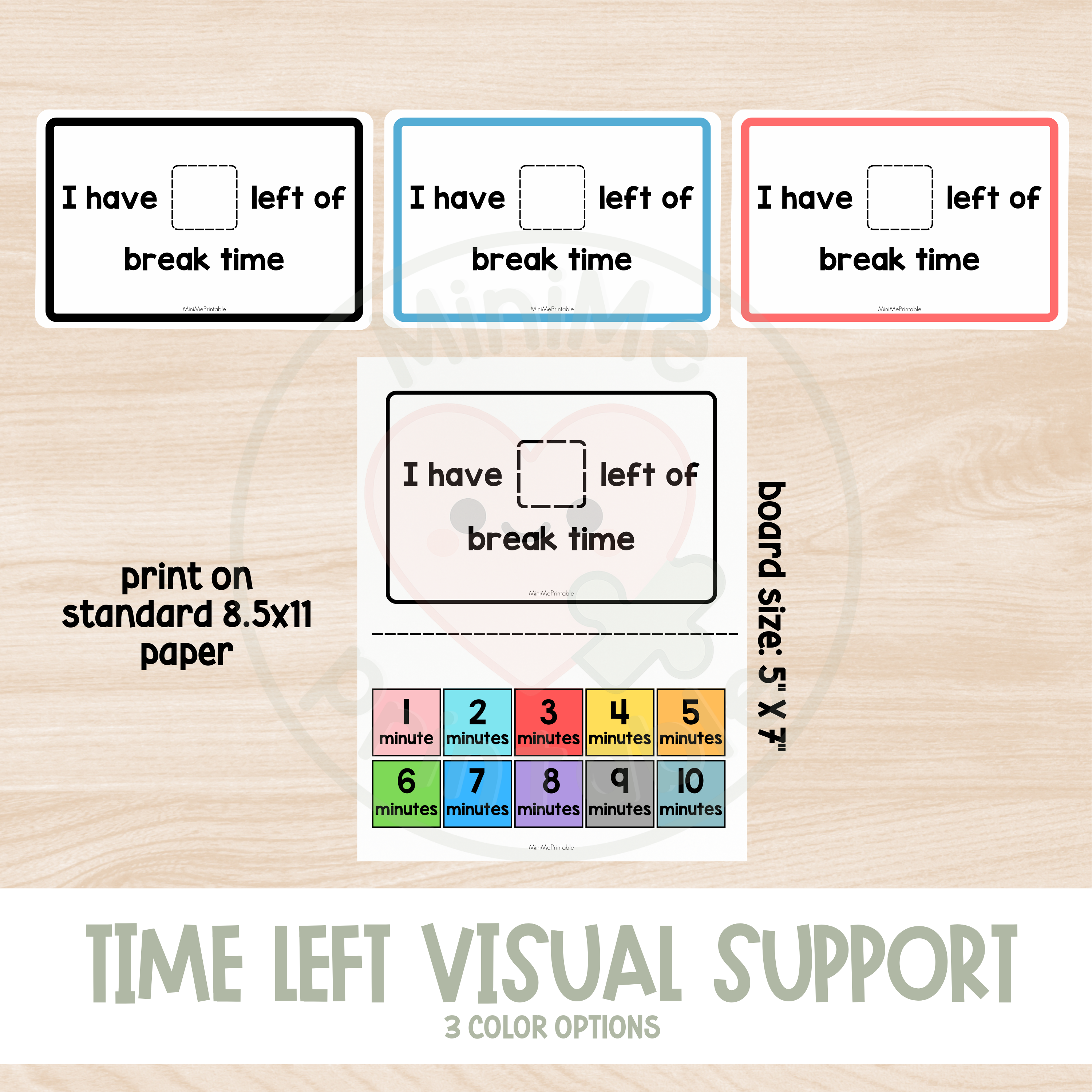 I need a Break Visual Support Chart with Calming Strategy Icons and Time Tracker 