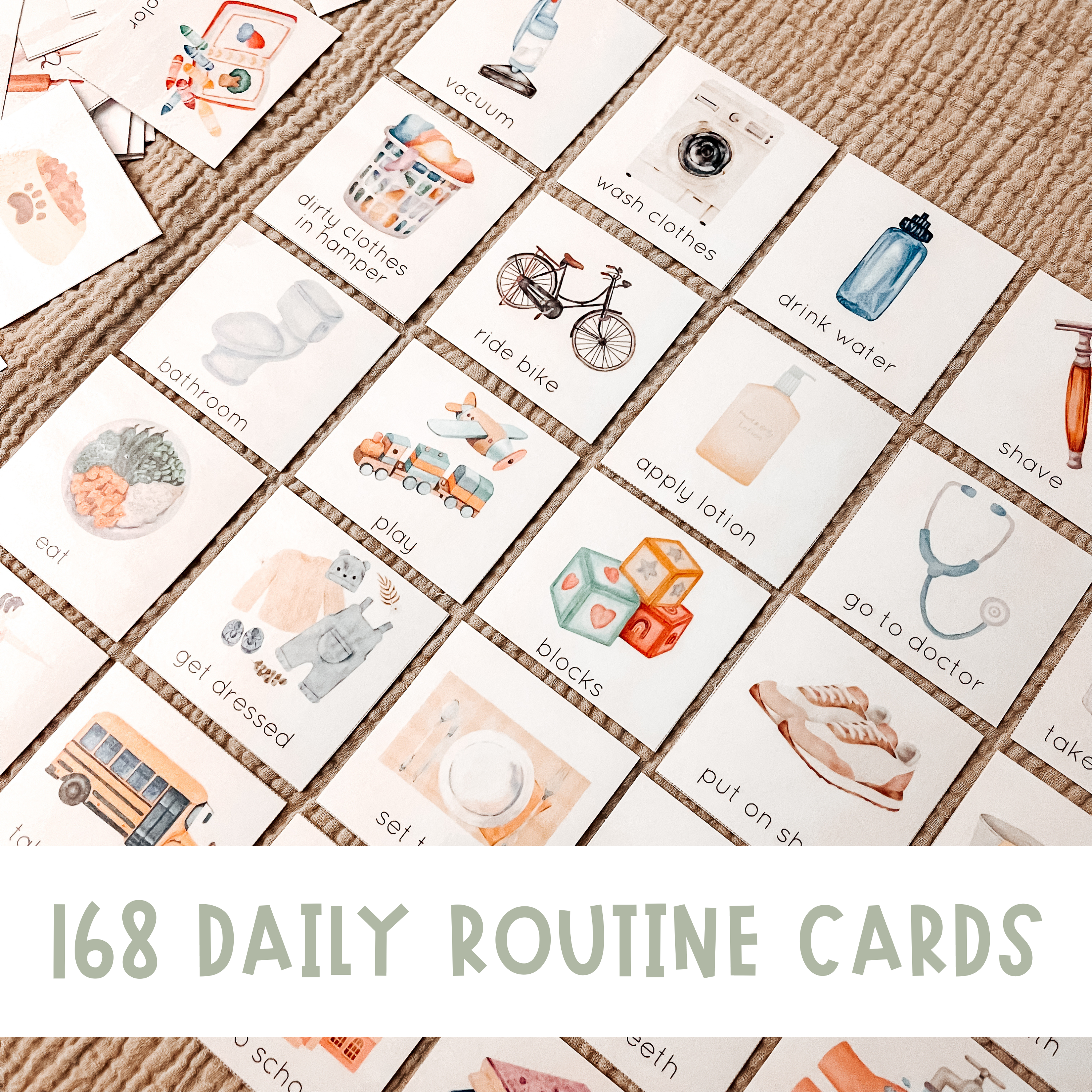 168 Daily Routine Cards for Children – Visual Schedule for Kids, Toddlers & Preschoolers- DIGITAL