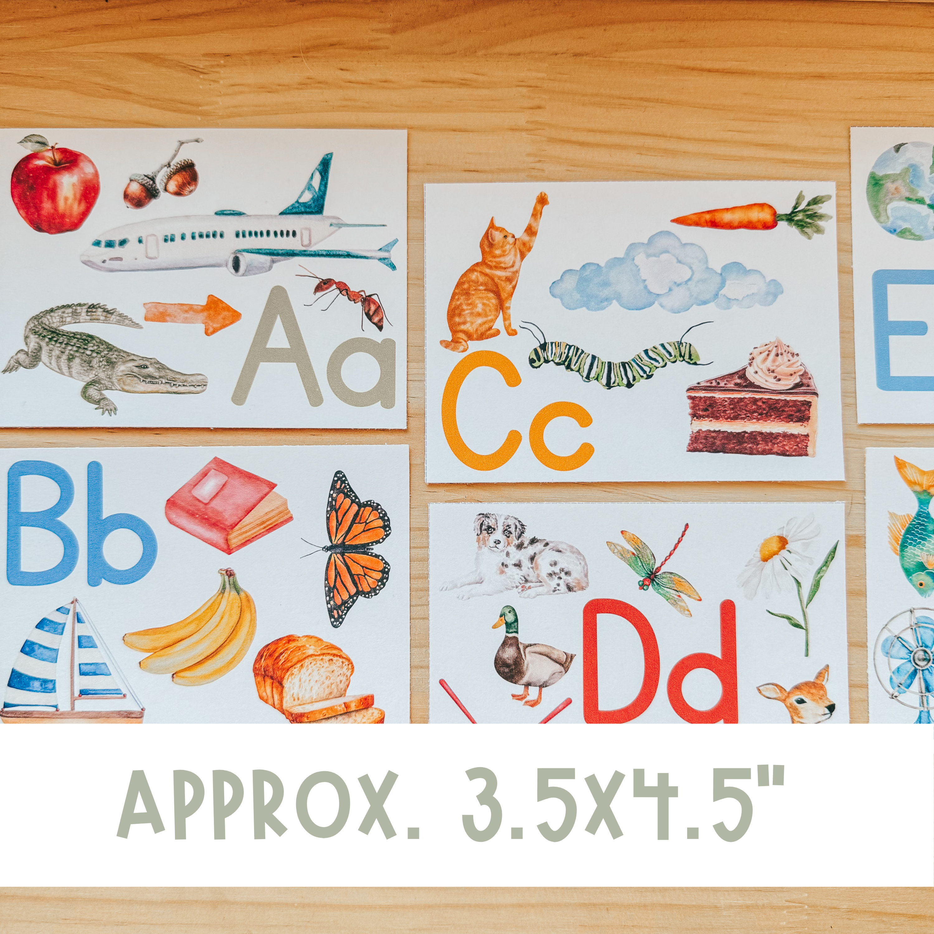 Large Alphabet Cards with Pictures, Montessori flashcards, Pre-School Letter Recognition, Educational