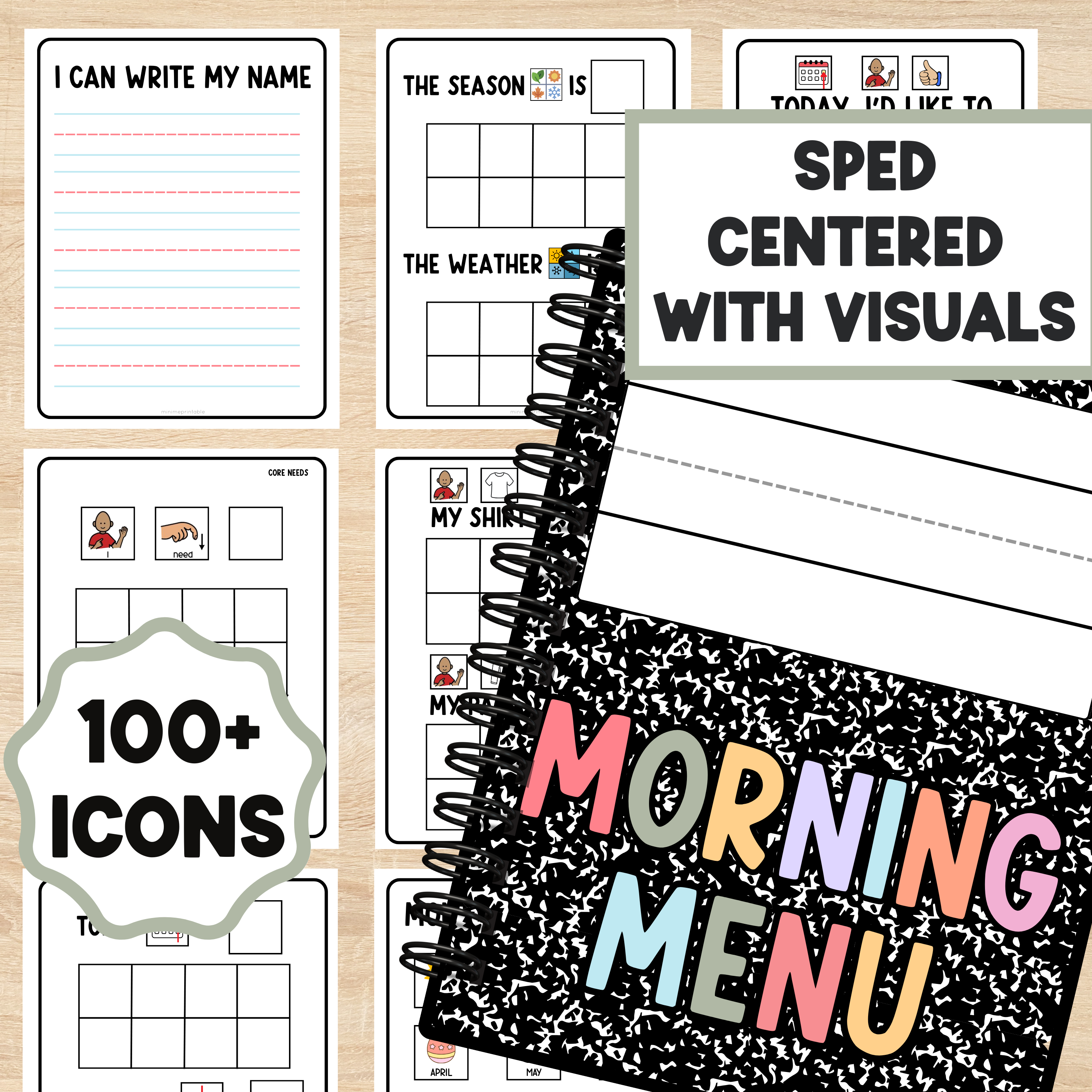 Morning Menu and Daily Visual Journal for Special Education | Morning Routine Planner | Core Needs, Calendar, Icons & Custom Covers